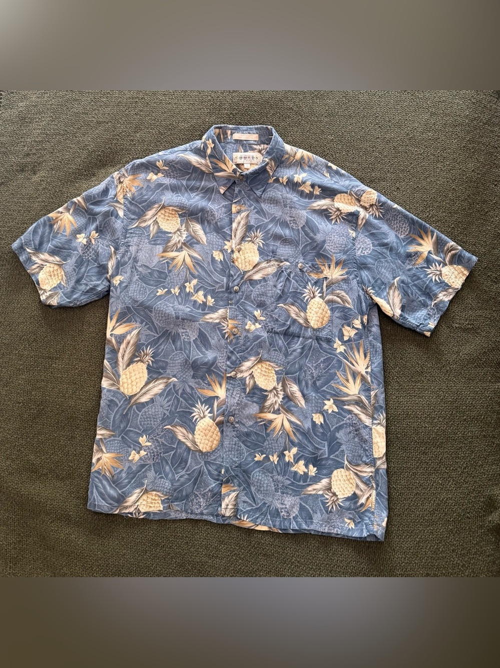 Campia Moda Men’s Blue Tropical Pineapple Print Short Sleeve Shirt Sz Large